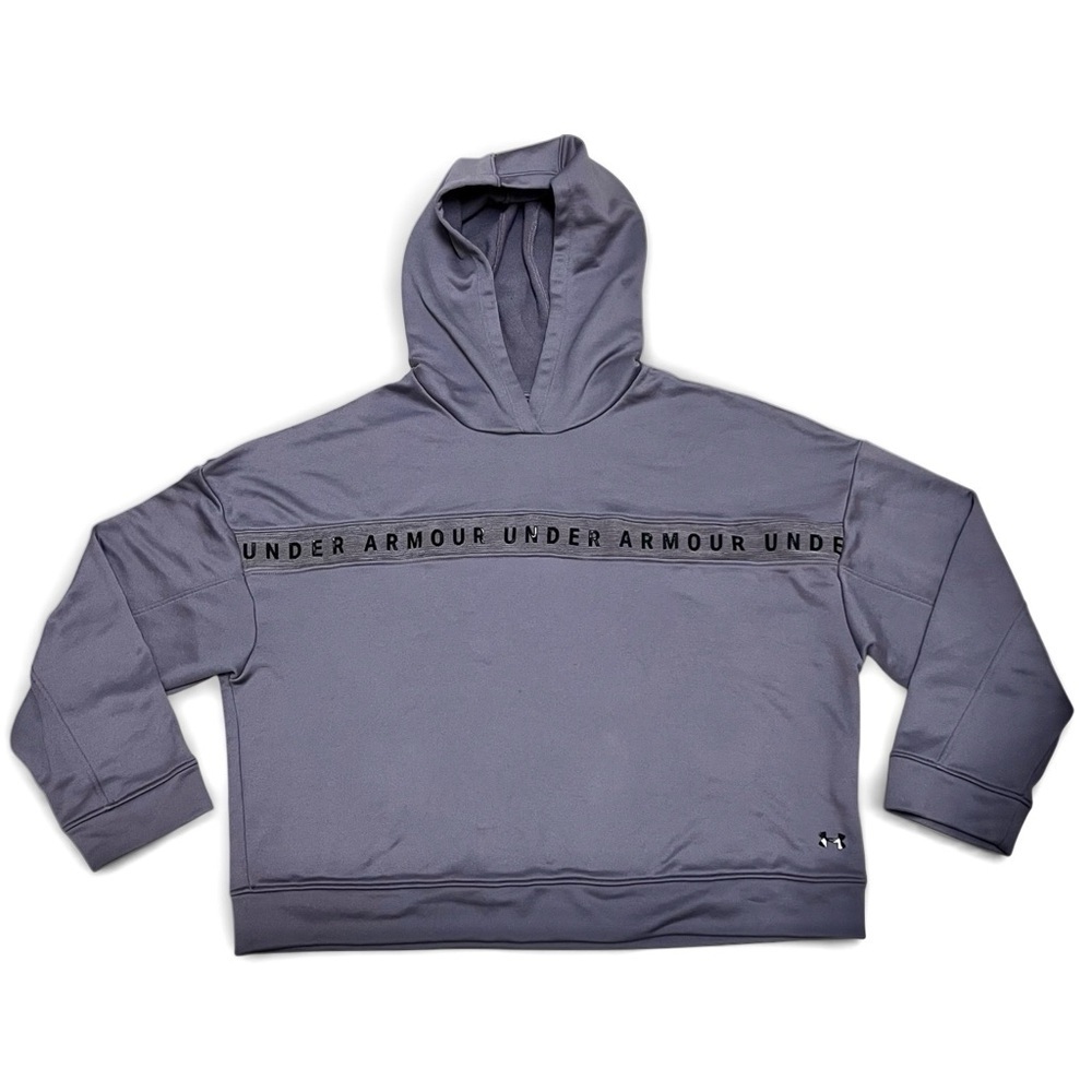 Under Armour Women Terry Crop Long Sleeve Hoodie L Purple Gray Casual Athleisure - Picture 3 of 11
